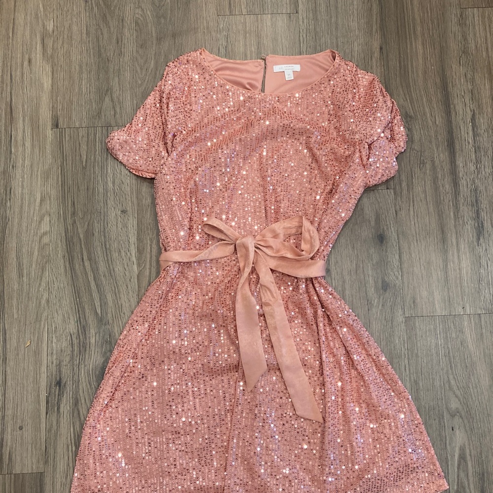 Lauren Conrad, blush sequin mini dress